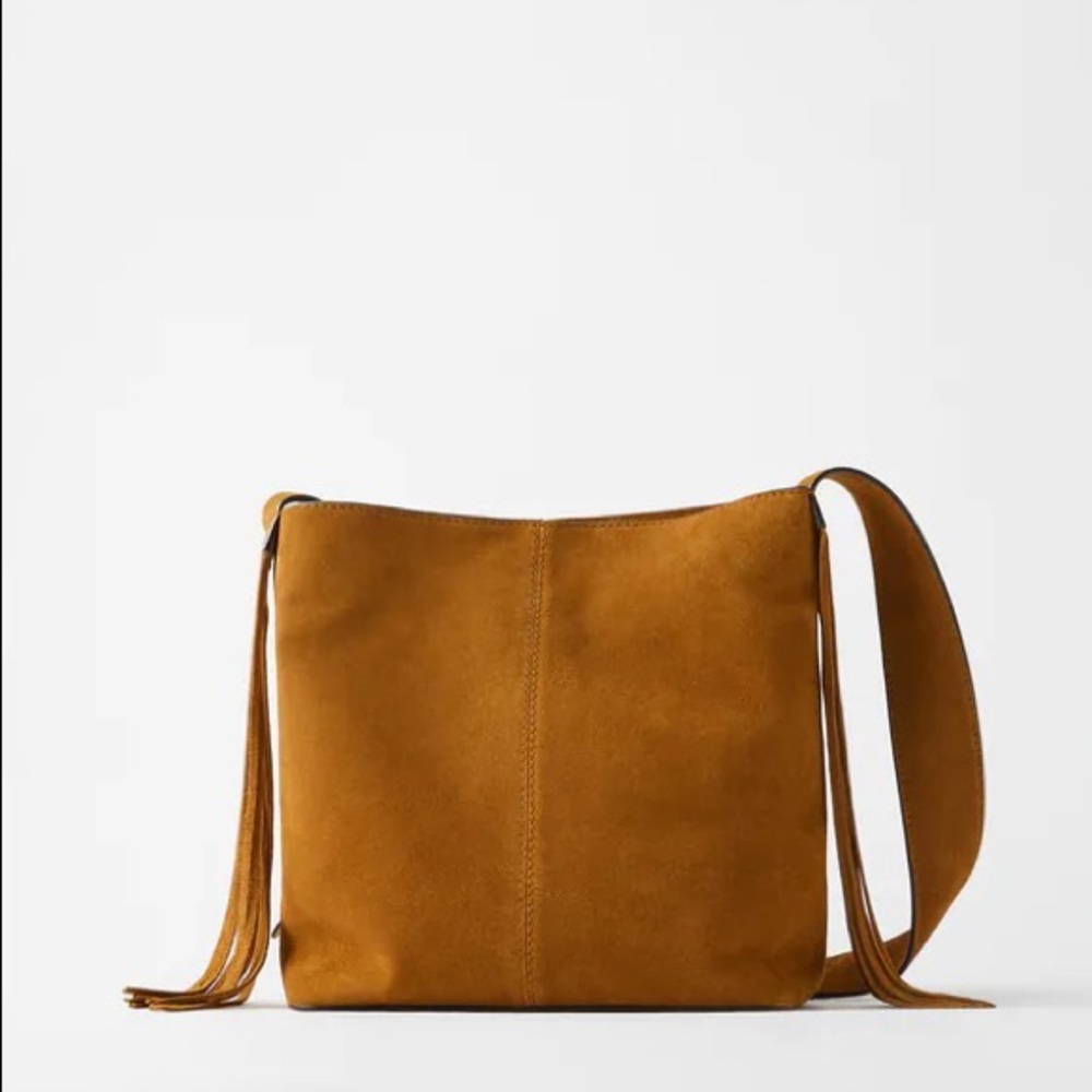 Zara fringed split leather bucket bag